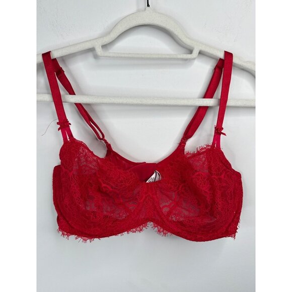 Victoria’s Secret Dream Angels Red Lace Push Up Bra 38D Sheer Unlined Sexy - Picture 1 of 9